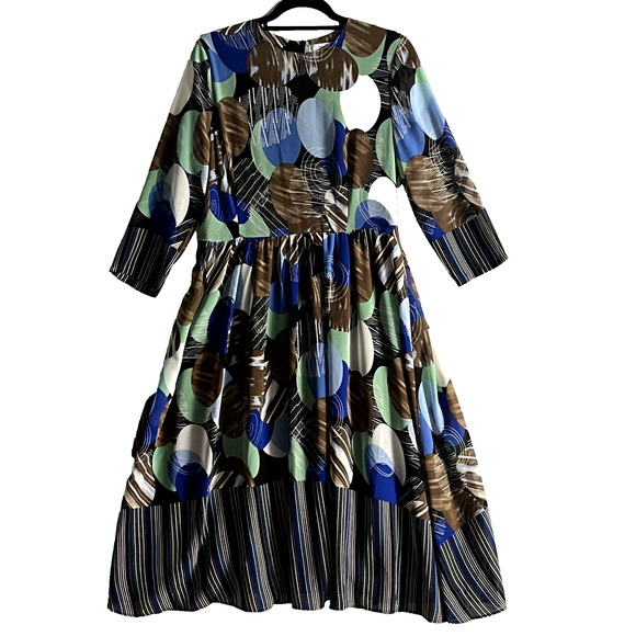 Womans Midi Dress SZ L Geometric Art Multi-Color Party Casual Flowy Colorful - Picture 2 of 15
